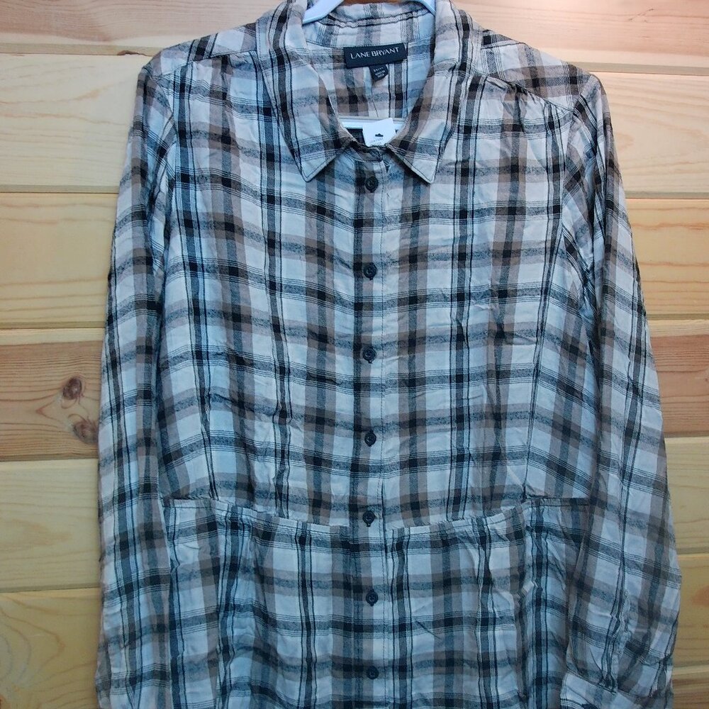 NWTS Lane Bryant Illusion Collection Plaid Button Up Blouse Size 22/24